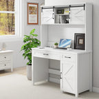 Vabches Farmhouse 47" Executive Desk, Computer Desks with 2 Drawers and Storage Cabinet, Home Office Desk with Hutch and Charging Station, Workspace for Work and Study. (Cream White)