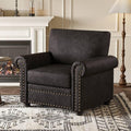 ONBRILL Nailhead Trim Accent Chair, Faux Leather Club Chair for Living Room, Comfy Armchair with Springs Cushions & Solid Wood Legs, Traditional Rolled Arms Single Sofa for Bedroom, Apartment, Black