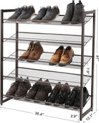SONGMICS Shoe Rack, 5-Tier Shoe Organizer, Metal Shoe Storage for Garage, Stackable Shoe Shelf, with Adjustable Flat or Angled Shelves, 20-25 Pairs, Bronze ULMR05A