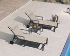 PURPLE LEAF Patio Lounge Chair Set of 3 Outdoor Chaise Lounger Aluminum Frame with Armrest Side Table and Wheels for Pool Outside Sunbathing Tanning Recliner Including Pillows Beige
