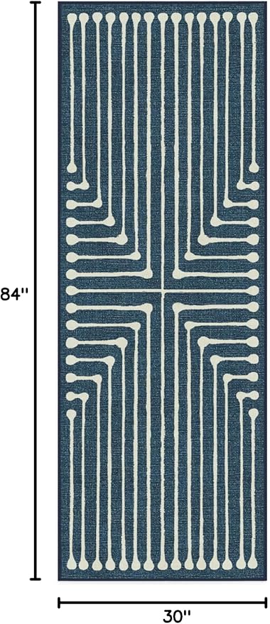 RUGGABLE x Jonathan Adler Machine Washable Modern Runner Rug – Inkdrop Lapis Blue 2.5x7, Stain-Resistant, Non-Slip – Washable Rug for Hallway, Entryway, Living Room & Kitchen–with Standard Pad
