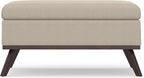 SIMPLIHOME Owen 36 inch Wide Mid Century Modern Square Coffee Table Storage Ottoman in Natural Polyester Fabric, Assembled, for the Living Room, Entryway and Family Room