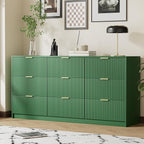 Green Dresser for Bedroom, Modern Dresser with 9 Drawers and Smooth Slides, Wide Chest of Drawers with Golden Handles for Bedroom, Living Room, Closet, 15.7" D x 63" W x 31.5" H