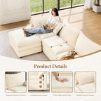 Vesgantti 108" Sectional Sleeper Sofa, 6-Seater Oversized Modular Cloud Couch with Movable Ottoman, Corduroy Large Sofa Bed Convertible Deep Seat Couches for Living Room, Bedroom and Apartment, Beige