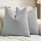 FUTEI Dusty Blue Chenille Decorative Throw Pillow Covers 24x24 Inch Set of 2,Soft Cozy Striped Geometric Patterns European Cushion Cases,Modern Home Decor for Couch Bed Living Room