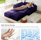 138" Boneless Cloud Couch Modular Sectional Sofa with Deep Seat for Living Room, L Shape Couch with Ottoman, Snowflake Cloth and 40D Memory Sponge，2 Throw Pillows (Purple, 4 Seater+4 Ottoman)