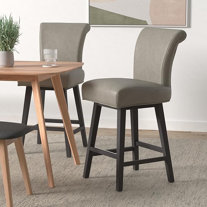 CHITA 26 Inch Counter Height Swivel Bar Stool, FSC Certified Modern Upholstered Faux Leather Swivel Barstool Chair with Back, Stone Gray