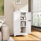 Metal Bathroom Storage Cabinet, Freestanding Pantry Floor Cabinet with 4 Doors and 2 Adjustable Shelves for Living Room, Dining Room, Kitchen (White, 43.3" H-4 Doors)
