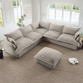 Oversized Cloud Modular Sectional Sofa, Comfy Down Filled Cloud Couch with Removable Cover, V Shaped 5 Seat Couch with Ottoman, Deep Seat Sectional Couches for Living Room, Light Gray