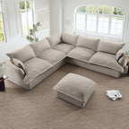 Oversized Cloud Modular Sectional Sofa, Comfy Down Filled Cloud Couch with Removable Cover, V Shaped 5 Seat Couch with Ottoman, Deep Seat Sectional Couches for Living Room, Light Gray