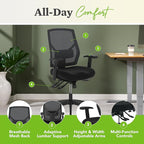 HON Crio High Back Office Chair, Ergonomic Office Chair with Adjustable Arms and Back Support, 360° Swivel, Asynchro-Tilt Recline, Black