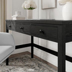 Martha Stewart Rhett Home Office Desk with 3 Drawers and Tapered Legs in Black with Oil Rubbed Bronze Hardware