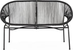 Christopher Knight Home Dessa 3 Piece Patio Furniture Set, Patio Wicker Accent Chair Set of 2 and Loveseat, Metal Frame 4 Seater Outdoor Papasan Lounge Chair Set, PE Rattan Outdoor Bistro Set, Black