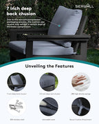 SERWALL HDPE Patio Conversation Set, 6-Piece Sectional Outdoor Furniture Set, All Weather Outdoor Couch Set Patio Furniture Set for Deck, Lawn, Black Frame with Grey Cushion