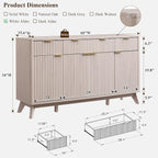 OKD Fluted Storage Cabinet with Drawers, 60" Morden Buffet Sideboard Coffee Bar Cabinet with 4 Doors and 3 Drawers for Dining Room, Living Room,Hallway (White Alder)