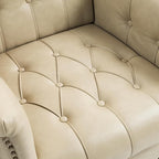 UIXE Faux Leather Accent Chair, Upholstered Armchair for Living Room, Retro Button Tufted Club Arm Chair Single Sofa Bedroom Side Reading Seating with Solid Wood Legs - Beige