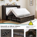 Full Murphy Bed with Storage and Charging Station, Farmhouse Cabinet Bed, Noise-Free, for Guest Room, Apartment, or Office, Black Oak