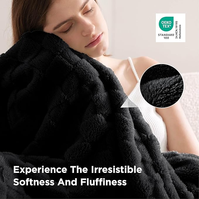 Bedsure GentleSoft Black Throw Blanket for Couch - Super Soft Cozy Blankets Gifts for Women Men Girls, Cute Small Fleece Throws for Bedroom Home Decor, 50x70 Inches
