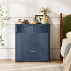 LEYAOYAO Fluted 5 Drawers Dresser for Bedroom, 34" Tall Modern Chest of Drawers with Metal Handle, Curved Profile Design,Navy Blue Wood Drawer Organizer for Bedroom, Living Room, Hallway, Entryway