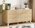 Fluted Dresser with 6 Drawers, 53.43 Inch Wood Double Dresser with Metal Handles Curved Design Wide Storage Organizer Cabinet Modern Chest Dressers for Bedroom Living Room Entryway(Oak)