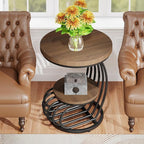 Tribesigns Round End Side Table: 2 Tiers Side Table Set of 2, Vintage End Table for Living Room, Small Bedside Table Accent Table with Arc-Shaped Frame, Light Brown