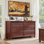 6 Drawers Dresser for Bedroom, Farmhouse 54" Wide Wood Dressers Chest of Drawers, Vintage Design TV Stand, Rustic Storage Dresser Organizer with Metal Handle Closet for Living Room, Hallway