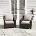 Patio 2 Pieces Wicker Chairs Set of 2，Outdoor PE Rattan Armchairs, Water-Resistant Cushions with Removable and Washable Covers, Porch, Balcony, Sunroom (Beige)