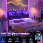 Aheaplus Headboard for Full Size Bed with Storage, Upholstered Headboards with Outlets, USB Ports and LED Light, Reversible Full Size Head Board, Height Adjustable, Comfortable Headboard, Black