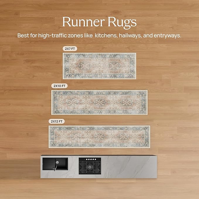 RUGGABLE Washable Runner Rug – Kamran Soft Pink 2.5x7, Stain-Resistant, Non-Slip Hallway Runner – Machine Washable Rug for Hallway, Entryway, Living Room & Kitchen–with Standard Pad