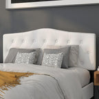 BizChair Arched Button Tufted Upholstered Queen Size Headboard in White Fabric