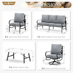 Sophia & William Patio Furniture Sets for 7 Outdoor Conversation Set 6 Pcs with 4 x Armrest Cushioned Sofa Chairs, 1 x 3-Seat Sofa, 1 Marbling Metal Coffee Table Garden Backyard Poolside Grey