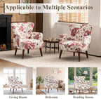 Floral Accent Chair Set of 2, Upholstered Living Room Chairs with Solid Wood Legs, Mid Century Modern Velvet High Back Armchair for Bedroom, Living Room, Pink