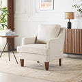 VINGLI Mid-Century Modern Accent Chair, Beige Upholstered Armchair Comfy Sofa Chair Reading Chair High Back for Living Room Bedroom Furniture Apartment