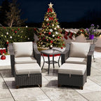 5 Pieces Patio Conversation Furniture Set - Swivel Chairs with Ottomans Set of 2, 1 Side Table, Outdoor Wicker Furniture Set with Washable Cushions for Porch, Balcony, Sunroom (Beige)