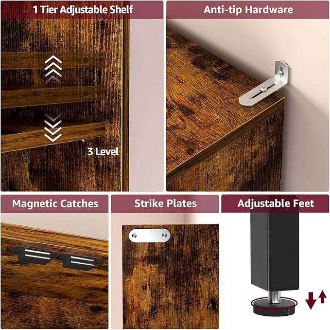 Over The Toilet Storage Cabinet - Bathroom Shelves Above Toilet Freestanding Organizer Shelf with Doors Narrow Floor Stand Rack Farmhouse Wood 71" Tall, Rustic Brown
