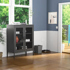 Metal Storage Cabinet with Mesh Doors and Shelves,Multipurpose Storage Rack, 3-Tier Office Cabinet,Metal Locker Style Accent for Home Office,Living Room,Kitchen (Black-mesh, 40''H)