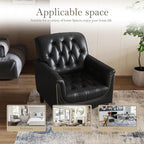 Pia Ricco Faux Leather Armchair Set of 2, Modern Accent Chairs with Nailhead Trim and Solid Wood Legs, Upholstered Comfort for Living Room, Office, Bedroom - Black