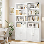 FACBOTALL Bookshelf and Bookcase with Doors, 6 Tier Double Wide Large Bookshelves, Open Display Shelves, 73'' Tall Bookshelf with Storage Cabinets for Home Office, Living Room, Library, White