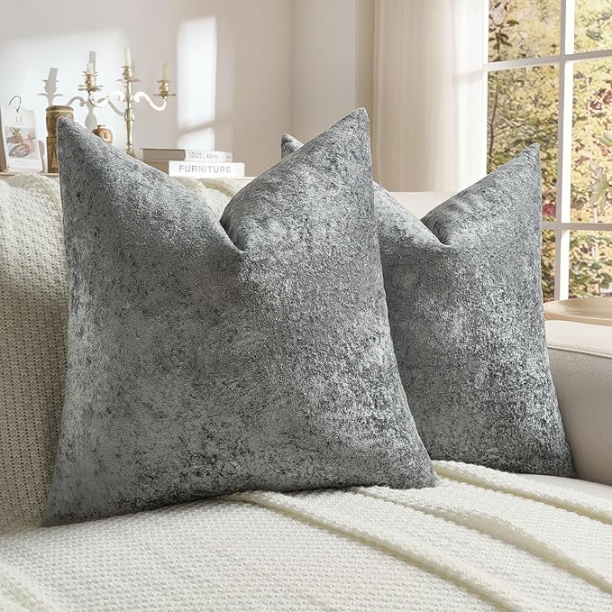 FUTEI Dark Grey Flannel Throw Pillow Covers 26x26 Inch Set of 2,Soft Dimensional Textured Euro Pillow Shams,Modern Home Decor for Couch Living Room