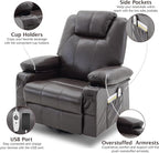 Oversized Swivel Rocker Recliner Sofa Chair with Heat and Massage, 360 Degree Swivel Single Sofa with Cup Holders and USB Port, Big Recliner Chair for Living Room(Leather, Chocolate Brown)