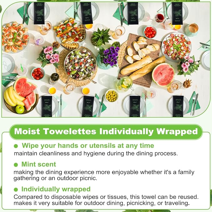 Moist Cotton Towel Bulk Moist Towelettes Individually Wrapped 8.7" x 8.7",White Towel Services,Refreshment Pre Moistened Towels for Travel Sport Party Spa Dentist (1 Count (Pack of 200), Mint)