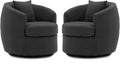 Swivel Accent Chair Set, Modern Upholstered Boucle Barrel Arm Chairs with Pillow for Living Room, 360 Degree Round Swivel Sherpa Armchair with Round Base for Bedroom Club (2, Dark Grey)