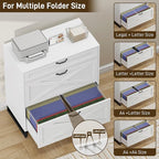 File Cabinet 3 Drawers Lateral File Cabinet for Letter/Legal/A4 Size Hanging Files, Large Wood File Storage Cabinets Printer Stand for Home Office, White and Black