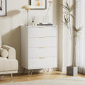 White Dresser for Bedroom, Modern Wide Dresser with Gold Pulls and 4 Drawers for Bedroom, Closets, 15.7" D x 23.6" W x 37.4" H