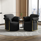 KEIKI Modern Comfy Swivel Accent Reading Chair, 360°Round Upholstered Barrel Armchair Single Club Lounge Sofa Chairs for Living Room,Bedroom, Office,Black