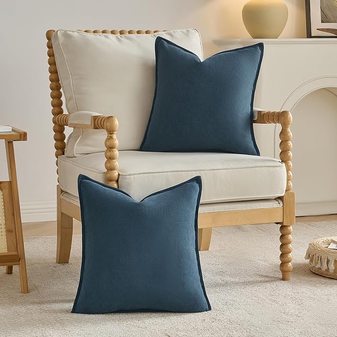 FUTEI Navy Blue Chenille Throw Pillow Covers 20x20 Inch Set of 2,Edges Double-Stitched Cushion Cases,Modern Home Decor for Couch Living Room