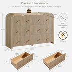 T4TREAM Fluted 6 Drawers Dresser for Bedroom, 54" Wide Modern Chest of Drawers with Thickened Curved Profile Design, Wood Dressers TV Stand for Bedroom, Living Room, Hallway, Natural Oak