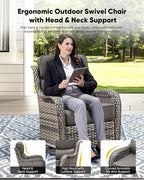 HUMMUH Wicker Patio Furniture Set 6 Inch Thick Cushion Outdoor Swivel Rocker Patio Chairs with Deep Seat Sofa 5PCS Outdoor Furniture Set for Porch Garden Deck