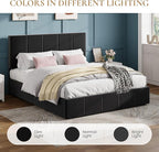 SHA CERLIN Queen Bed Frame, Dutch Velvet Upholstered Platform Bed, Vertical Channel Tufted Adjustable Headboard, Low Profile Bed Frame, No Box Spring Needed, Easy Assembly, Black