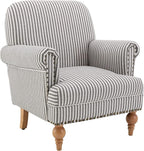 Linen Accent Chair Mid-Century Modern Living Room Armchair with Nailhead Trim & Wood Legs Comfy Upholstered Single Sofa Chair for Lounge/Bedroom/Reception, Black Stripe